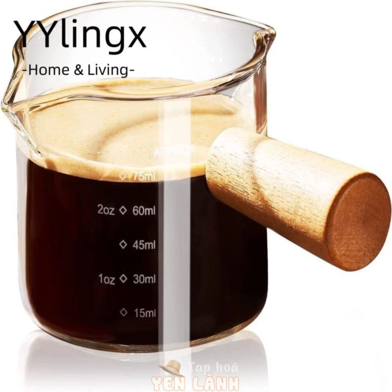 YYlingx Cốc Espresso, Kính cường lực kép Espresso Shot Glass, Miệng hình chữ V thanh lịch 3,52 OZ Tay cầm bằng gỗ Phụ kiện Espresso Nhà bếp