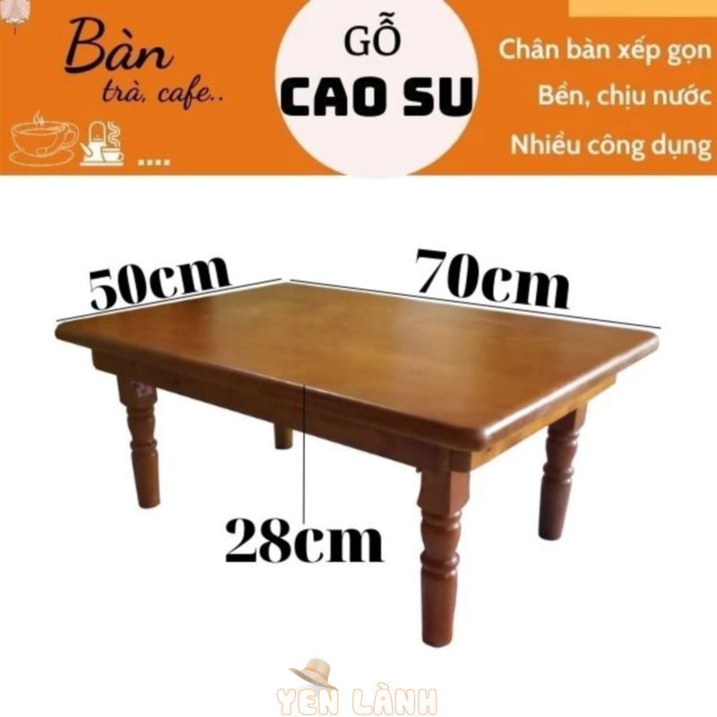 Bàn gỗ xếp gọn chân tiện 70x50x28cm, bàn ăn thấp hình chữ nhật, bàn học xếp gọn cao 28cm, bàn gỗ đa năng cho sinh viên