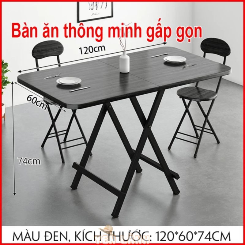 Bàn ăn gấp gọn mặt gỗ phủ melamin khung thép, Bàn ăn gỗ thông minh xếp gọn màu đen trắng nâu cho cafe làm việc ban công