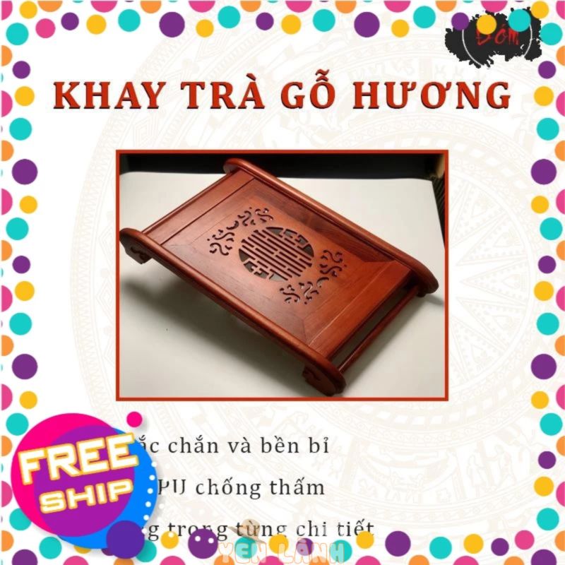 Khay trà gỗ hương mỹ nghệ cao cấp thương hiệu Gỗ làng Đóm – làng nghề gỗ Đồng Kỵ nội thất gia đình cổ điển