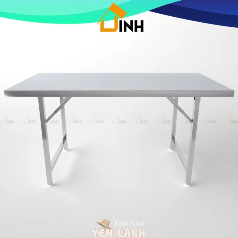 Bàn inox chữ nhật 80x180x75cm Qui Phúc, bàn ăn inox chân xếp gọn, chịu tải 120kg, ngồi được 10 người