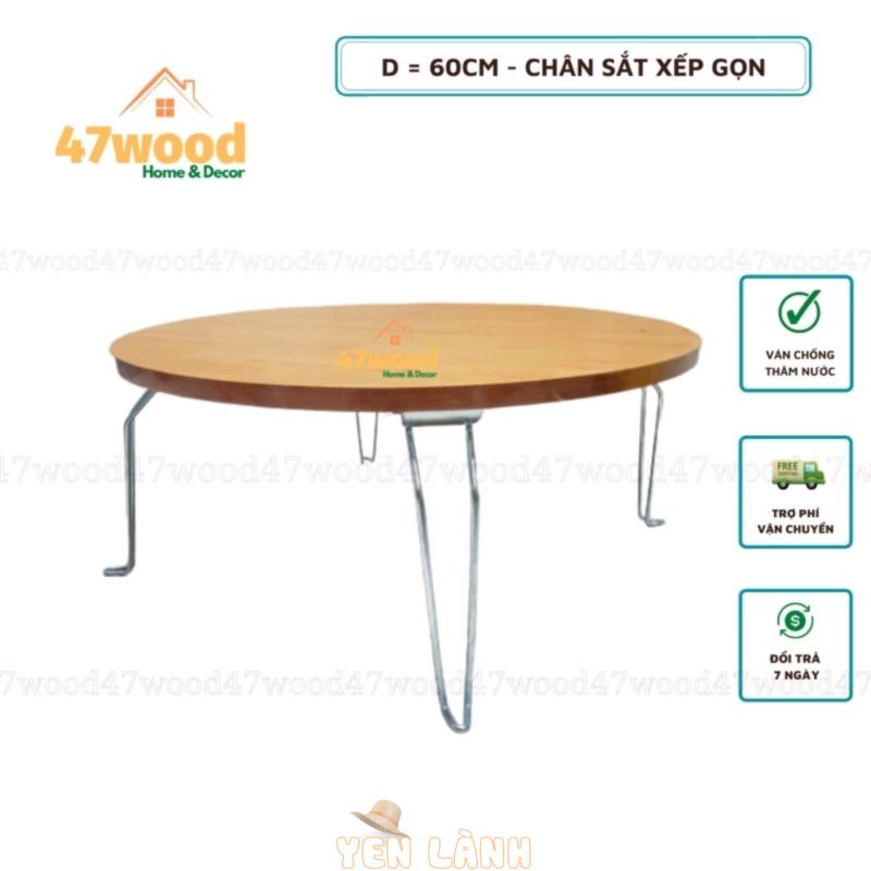 Bàn xếp đa năng chân sắt xếp gọn đường kính 60cm – Bàn ăn mặt tròn chân gấp gọn 47wood