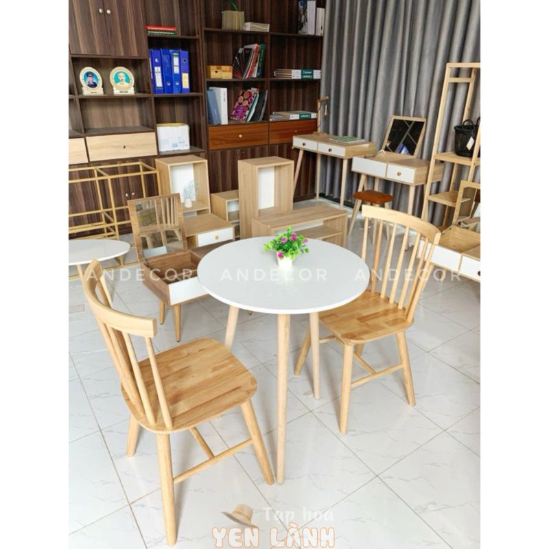 Bàn Ăn Bằng Gỗ Hình Tròn Bàn Cafe Bàn Ăn Vặt Chân Cao (Không Kèm Ghế)