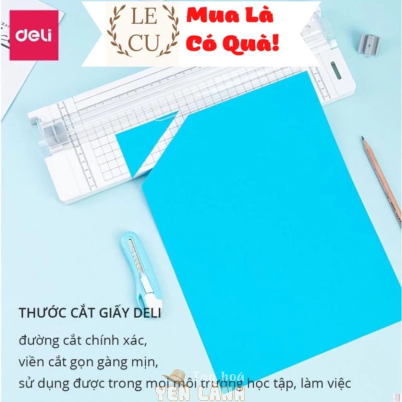 Bàn cắt giấy khổ A4 mini Deli tiện lợi – cắt được giấy 300gsm – có thể điều chỉnh kích thước -an toàn khi sử dụng- 14251