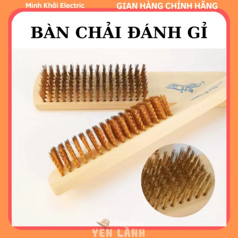 Bàn Chải Đánh Gỉ Chà Nhám, bàn chải cán gỗ làm sạch bề mặt kim loại, ban chai cước mạ đồng