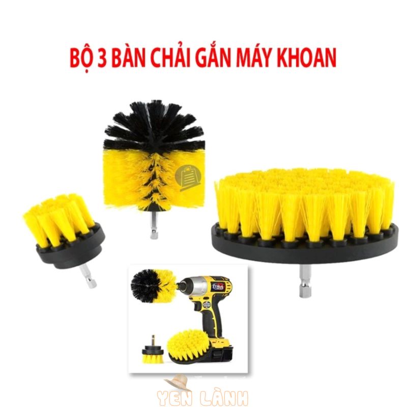 Bộ 3 bàn chải vệ sinh đánh bóng gắn vào máy khoan cầm tay