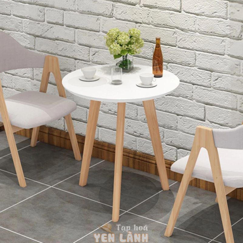 Bàn trà sofa bệt, bàn ban công tròn cafe, decor chân gỗ tự nhiên – Mặt bàn đường kính 40cm