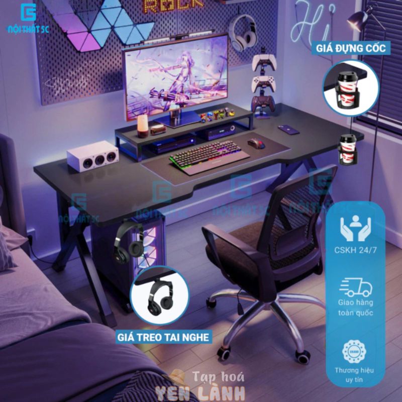 Bàn Làm Việc, Bàn Gaming Nội Thất 5C chữ K,U,Z nhiều phiên bản, mặt gỗ 1m2,1m thiết kế cá tính, chân sắt sơn tĩnh điện