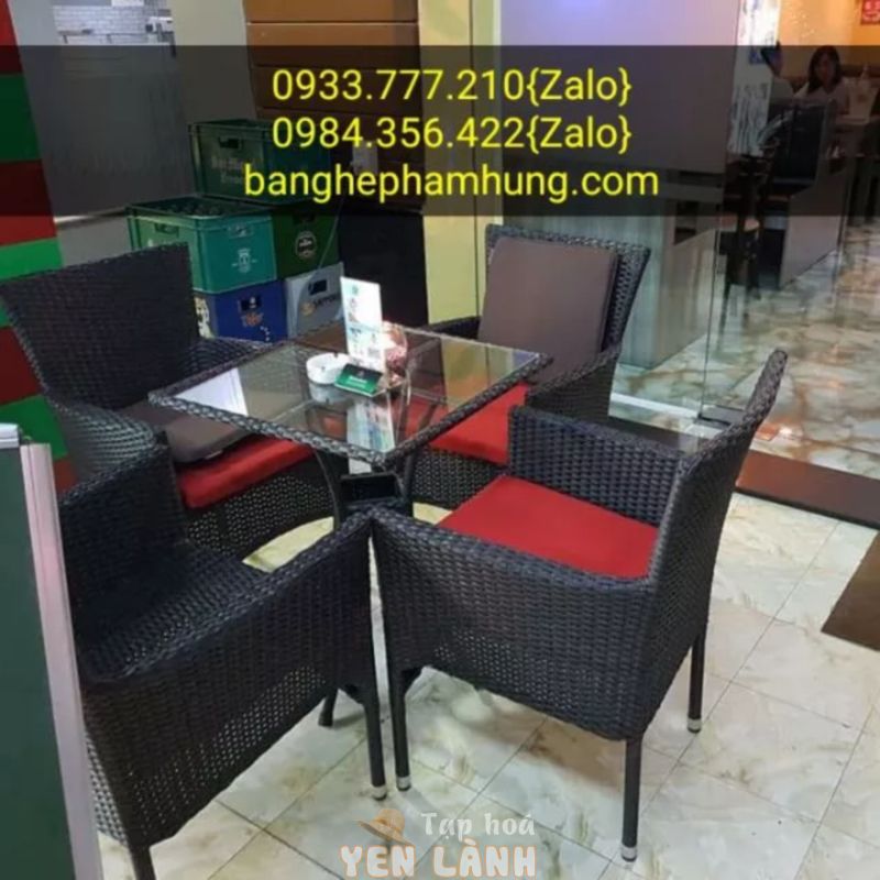 Bộ Bàn Ghế Nhựa Cafe Giả Mây Màu Đen + Bàn