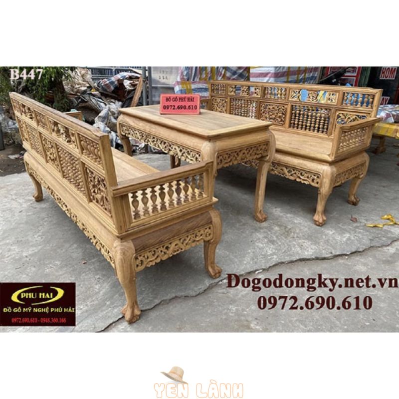 Bàn ghế trường kỷ gỗ gụ chính hiệu đồng kỵ B447