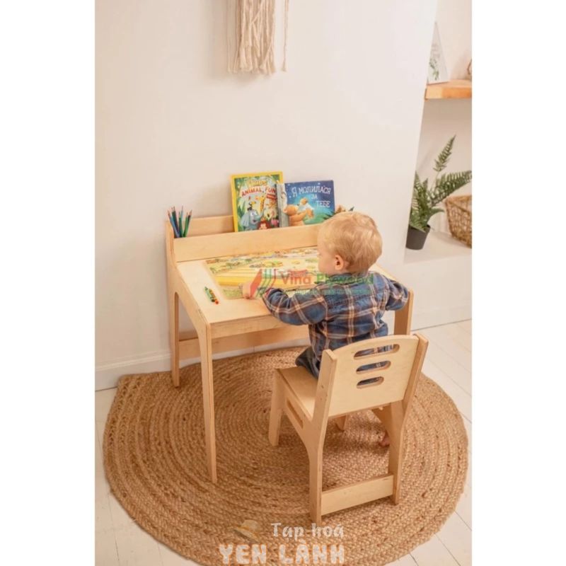 Bàn ghế montessori, 100% gỗ tự nhiên plywood phủ melamin tiêu chuẩn xuất khẩu Châu Âu an toàn cho bé