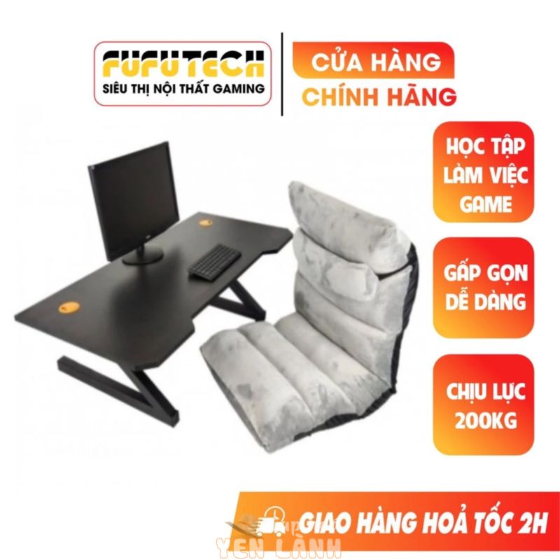 Bộ Bàn Ghế Bệt Gấp Gọn Chữ Z Và Ghế Ngồi Bệt Fufutech Giá Rẻ, Lắp Ráp Sẵn, Tích Hợp Lỗ Đi Dây Máy Tính Tiện Lợi