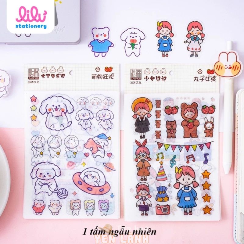 Sticker cute dán sổ dán mũ bảo hiểm điện thoại laptop bàn ghế bình nước anime vintage 1 tấm ngẫu nhiên