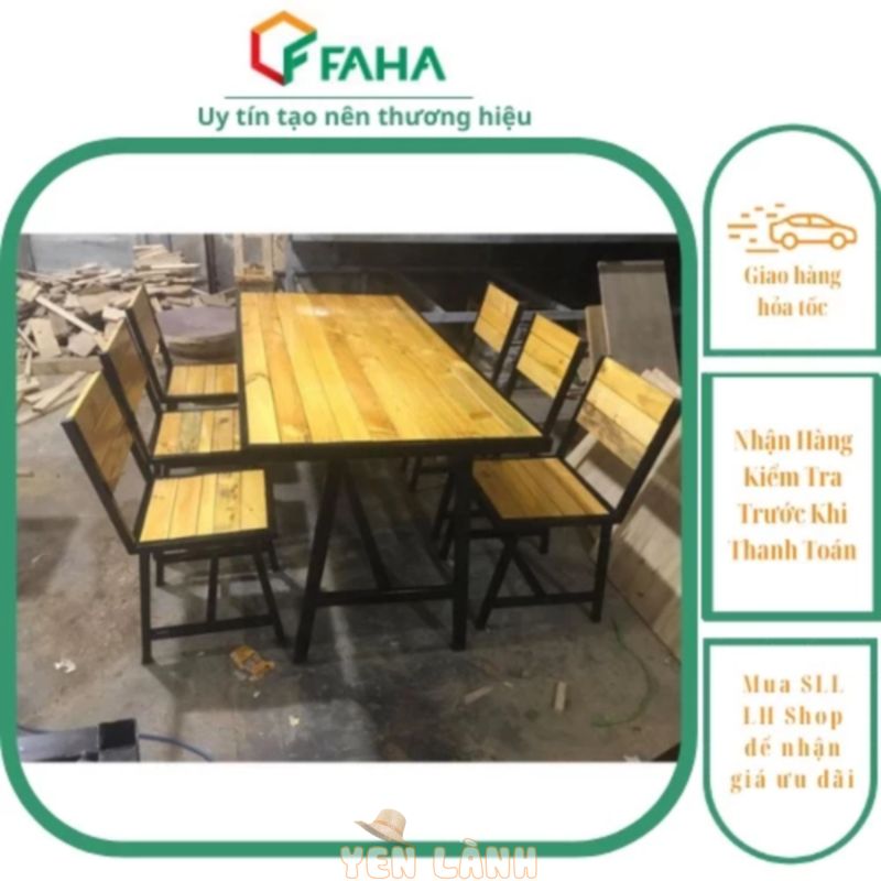 Bàn ghế Nhà hàng quán ăn HPCF 09| Bàn ghế quán cafe| Bàn khung sắt mặt gỗ thông| Bàn trà chanh – Nội Thất Faha –