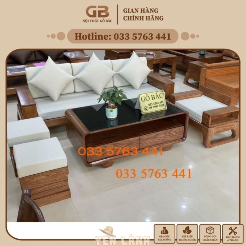 Ghế ngồi sofa phòng khách gỗ sồi nga kiểu dáng hiện đại, bàn cong thiết kế mới nhất 2024