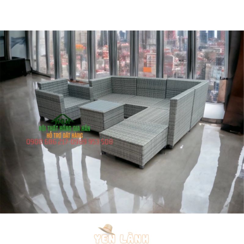 [ hàng đẹp] Bàn ghế sofa mây nhựa – HGH23912