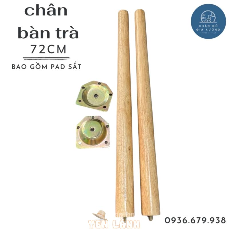 Chân gỗ có gắn ốc vặn ren dài 72cm, dùng làm chân ghế,chân bàn trà.Đặc biệt tặng kèm pad sắt để gắn chân gỗ