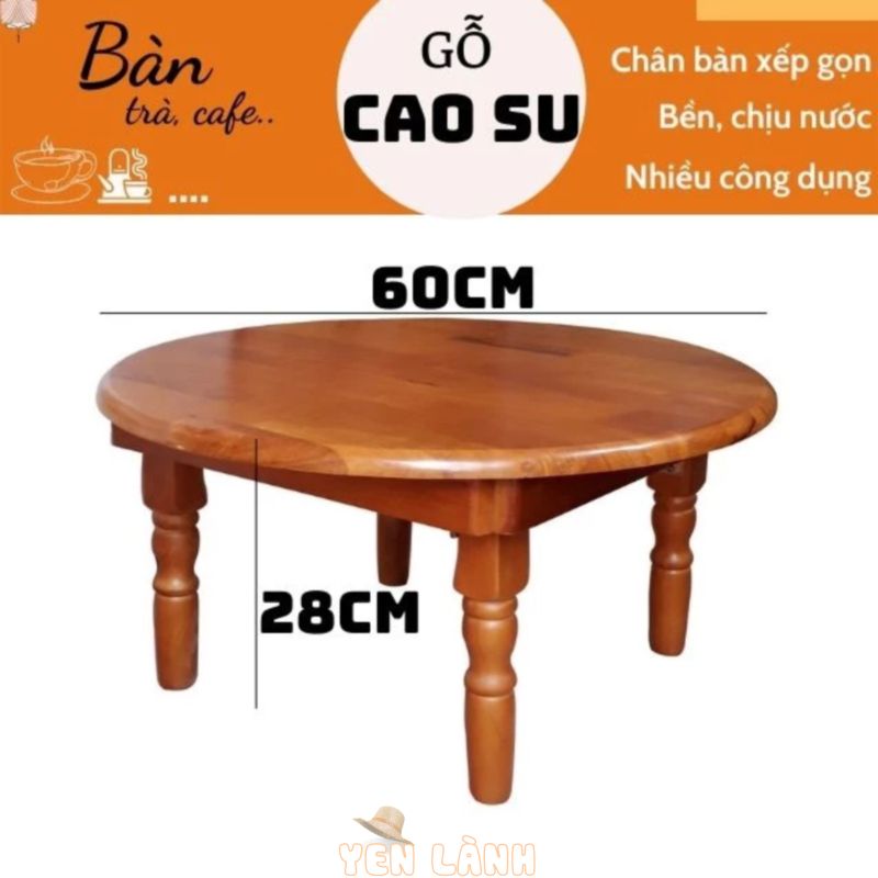 Bàn gỗ mặt tròn xếp gọn chân tiện ngồi bệt 60x60x30cm (Vàng cánh gián)