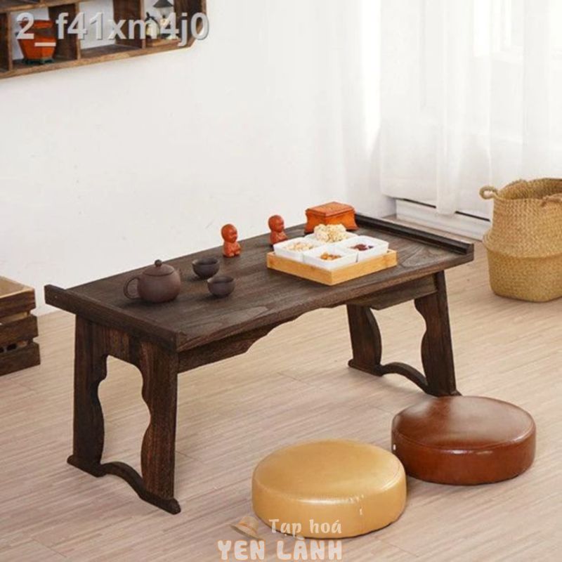 ☈ ☇∋Bàn cà phê Tatami, đặc trà gỗ, gấp, cửa sổ, học tiếng Trung, thấp, vuông, đốt than, miễn phí vận chuyển