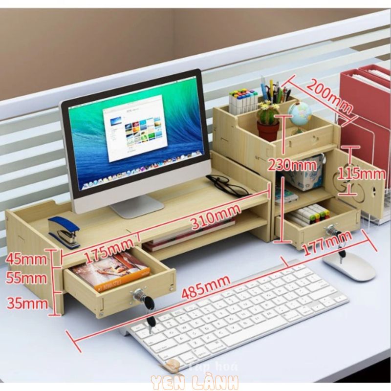 Kệ tài liệu để máy tính văn phòng để bàn làm việc bằng gỗ Giá sách gỗ lắp ghép để bàn học tập có ngăn kéo chìa khoá