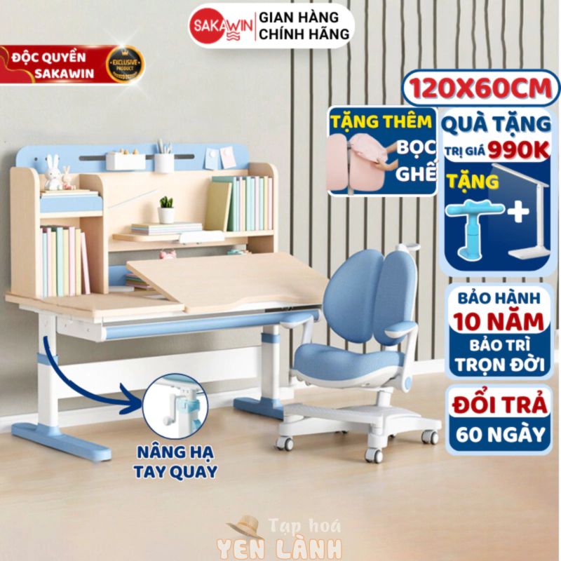 [MỚI]  Bộ bàn học chống gù gỗ tự nhiên Sakawin SO04, Bàn học cao cấp cho bé, Thiết kế hiện đại, Kích thước lớn 1m2