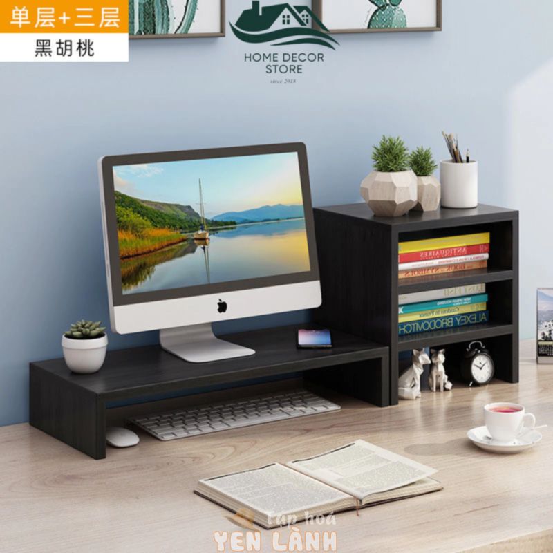 Kệ để máy tính 1 tầng để bàn bằng gỗ chắc chắn Home Decor Store, sắp xếp bàn học, kệ laptop sinh viên