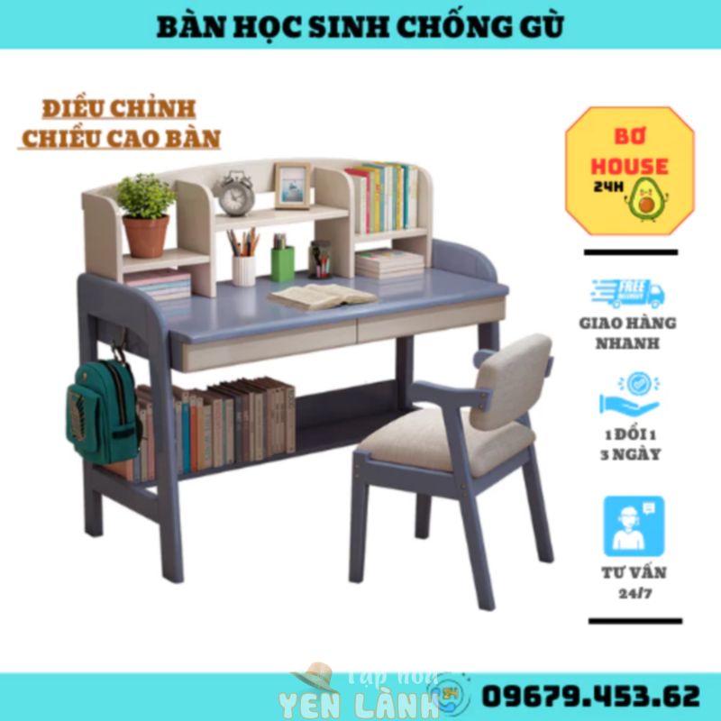 Bàn học sinh gỗ Sồi cao cấp Chống gù nâng hạ chiều cao thuận tiện Bảo hành 3 năm