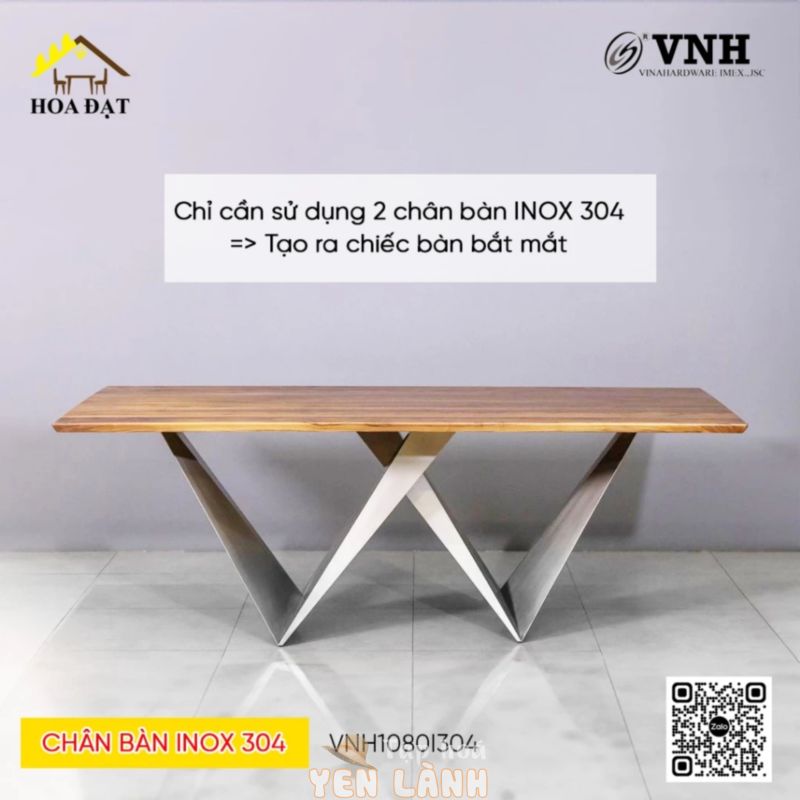 Khung Bàn Ăn, bàn làm việc, bàn họp, bàn văn phòng,…  inox 304 CAO CẤP VNH – Chân Chữ V: KT khung: 1080x310x730mm