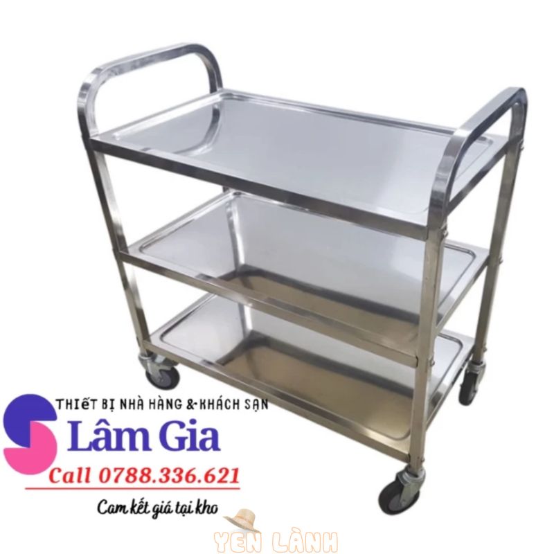 xe đẩy nhà hàng 3 tầng khung INOX – xe đây phục vụ bàn ăn