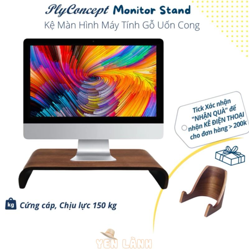 Kệ màn hình, bàn kê màn hình máy tính Plyconcept Monitor Stand Màu Gỗ Walnut