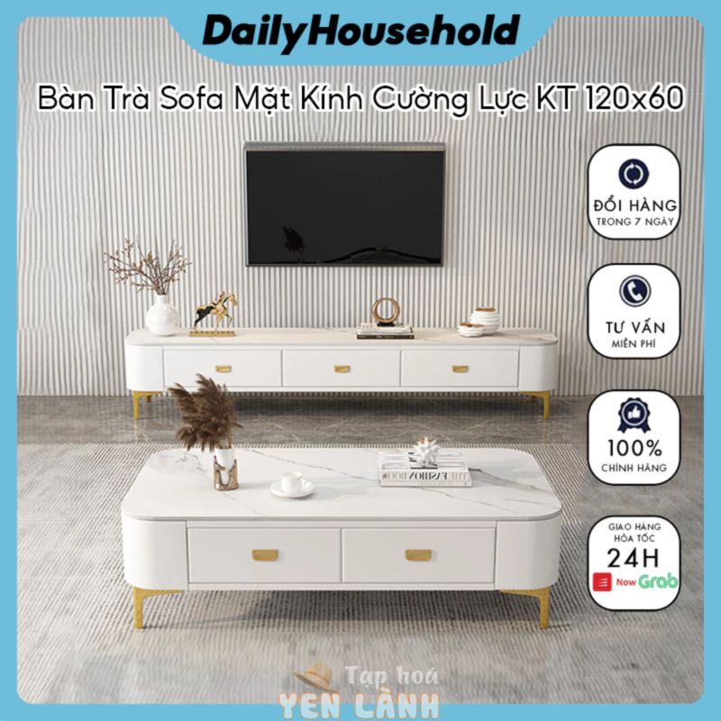 Bàn Trà Sofa DailyHousehold  KT 120x60cm Mặt Kính Cường Lực Cao Cấp  Sự Kết Hợp Hoàn Hảo Giữa Thẩm Mỹ và Chất Lượng