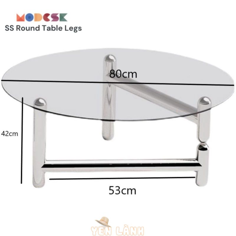 Bàn trà Sofa [Sang trọng] 3 chân trụ tròn MODESK SS Round Table Legs kính cường lực, khung inox 304