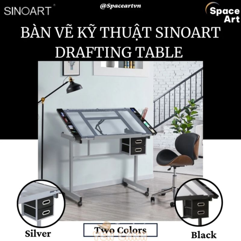 Bàn vẽ Kỹ Thuật và Thiết Kế Drafting Table Sinoart Khung Sắt Mặt Kính Cường Lực