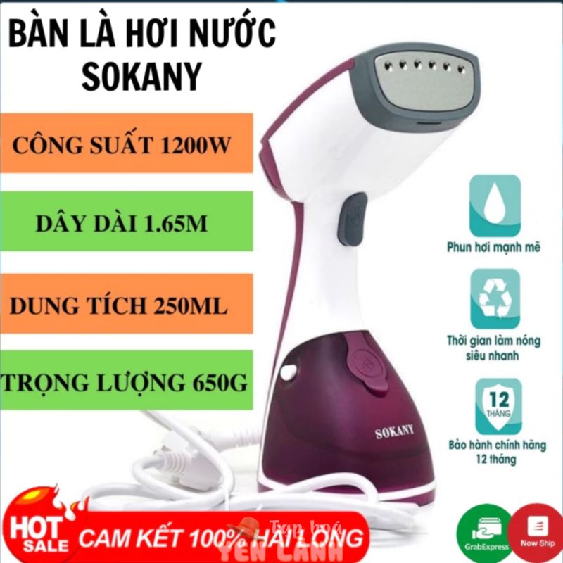 Bàn Là Hơi Nước Cầm Tay SOKANY (Mẫu Mới ) AJ-2205, Là Phẳng, Khử Mùi, Diệt Vi Khuẩn