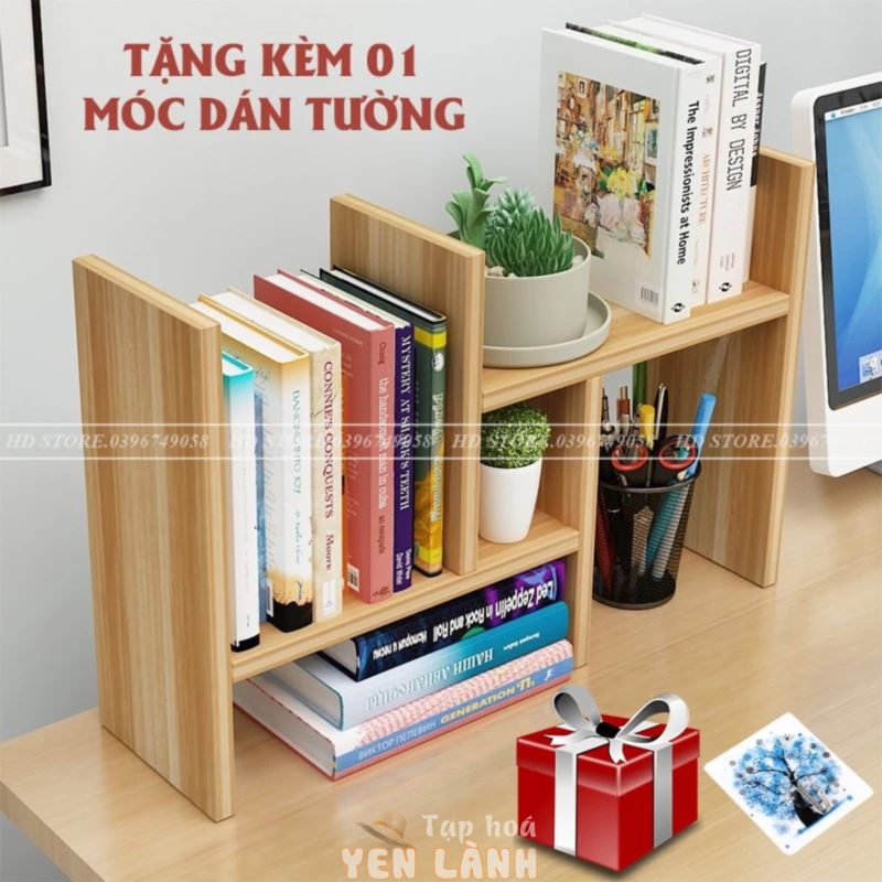 Kệ Sách Gỗ – Kệ Sách Để Bàn Làm Việc – Lắp Ghép Đa Năng – Màu Gỗ   TẶNG KÈM 01 móc dán tường 3D (hình ngẫu nhiên)