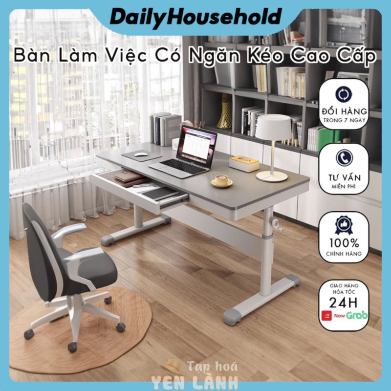 Bàn Làm Việc Cao Cấp – Bàn Làm Việc Dailyhousehold – Bàn Làm Việc Khung Thép Carbon, Kính Cường Lực Tự Do Nâng Hạ 100CM