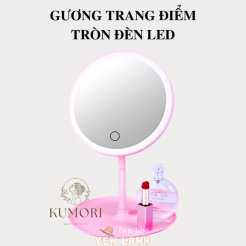 GƯƠNG TRANG ĐIỂM TRÒN ĐÈN LED 3 MÀU sạc pin nguồn USB kính makeup kiếng make up, gương bàn phấn có đèn công tắc cảm ứng