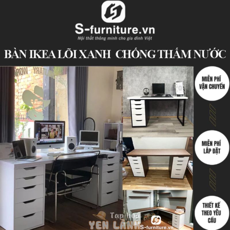 Bàn ikea 2 hộc tủ chất liệu gỗ MDF Chống ẩm GIÁ XƯỞNG bàn máy tính chơi game kích thước 2m 1m8 1m6