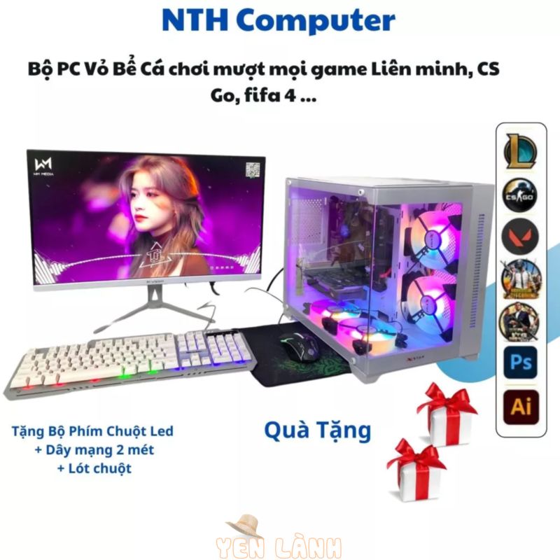 Bộ Máy Tính Vỏ Bể Cá Gaming Cao Cấp Core i5 i7, Ram 8G, SSD 256Gb VGA 730 Chiến Mượt Game Online Fifa Csgo Đột Kích Aoe