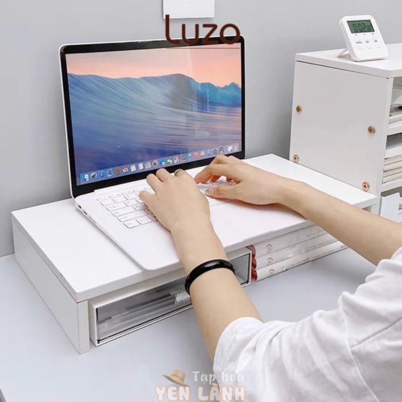 Kệ Máy Tính Khổ Rộng Kê Vừa Laptop Lắp sẵn Loại tốt Dày 17mm, Không Thấy Ốc Vít Dùng Decor bàn học, bàn làm việc