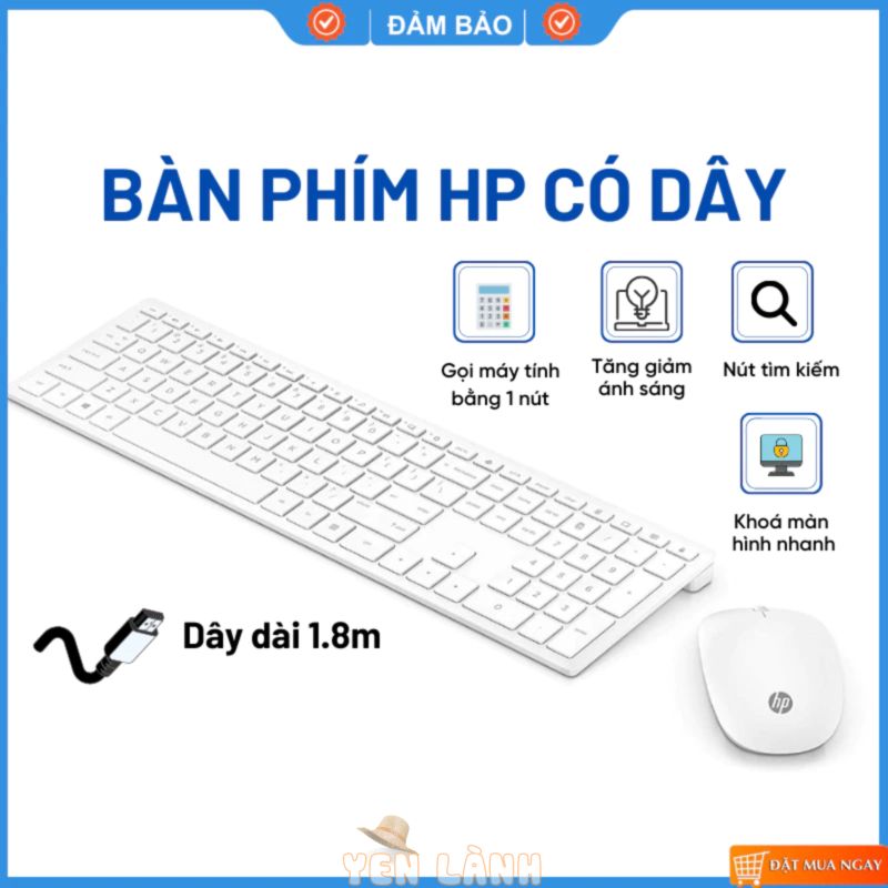 Bàn Phím Máy Tính Có Dây HP Slim Màu Trắng Cho Sinh Viên Dân Văn Phòng Tặng Kèm Chuột Bảo Hành 6 Tháng