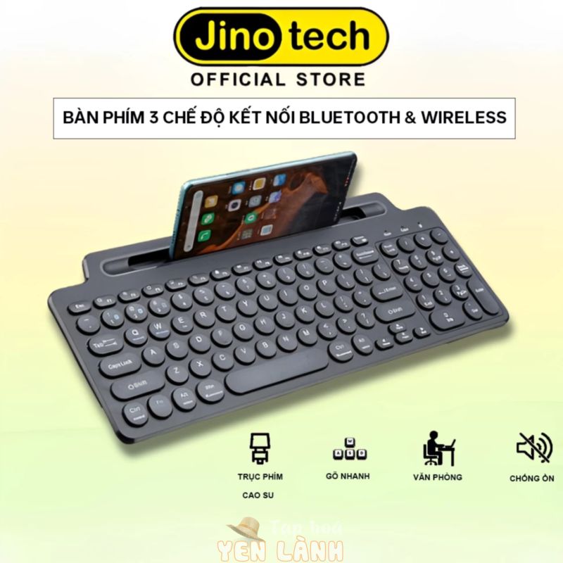 Bàn phím không dây 2 chế độ bluetooth và 2.4GHZ JINOTECH BK569s cho máy tính, điện thoại, table, PC , bàn phím văn phòng