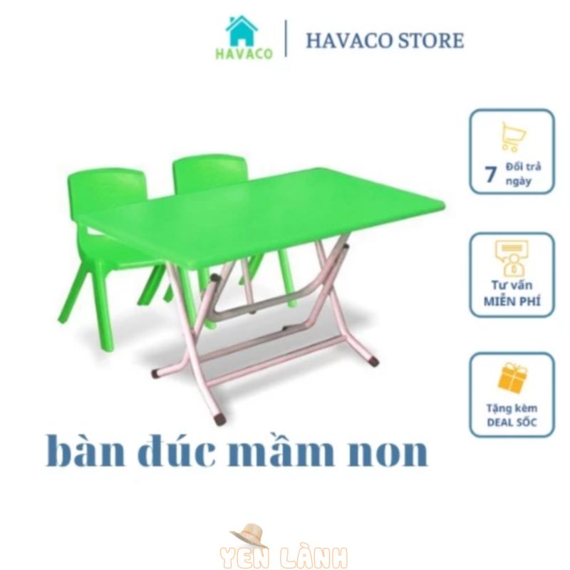 Bàn nhựa đúc mầm non gấp gọn cỡ 50×90 cao 50cm bền đẹp tiện dụng