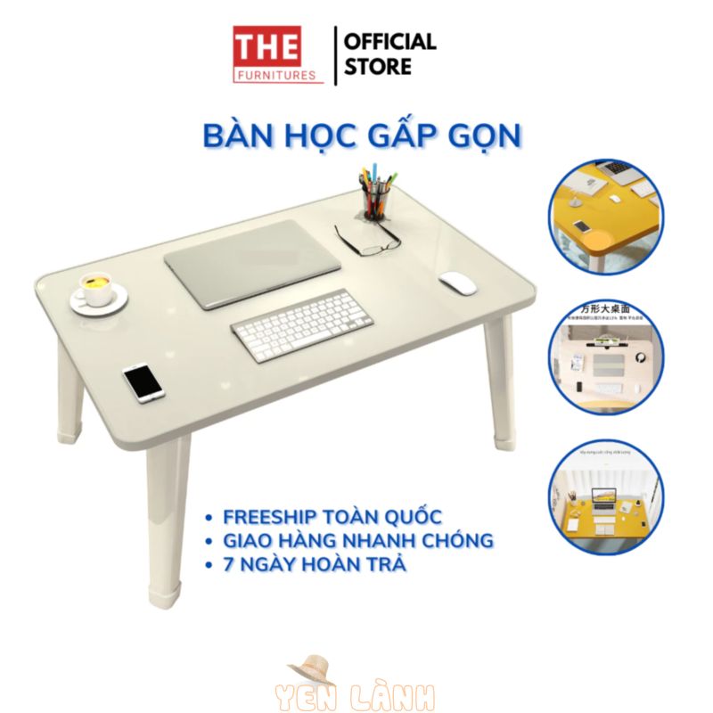 Bàn học gấp gọn mini học sinh sinh viên mặt gỗ chân nhựa thông minh ngồi bệt để giường laptop xếp gọn dành cho sinh viên