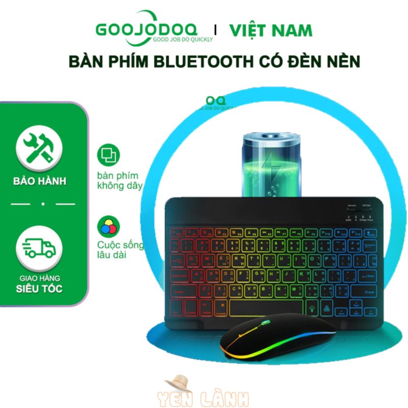 Bàn phím GOOJODOQ và chuột Bluetooth không dây có đèn nền với đèn LED cho máy tính bảng iPad Máy tính bảng Android