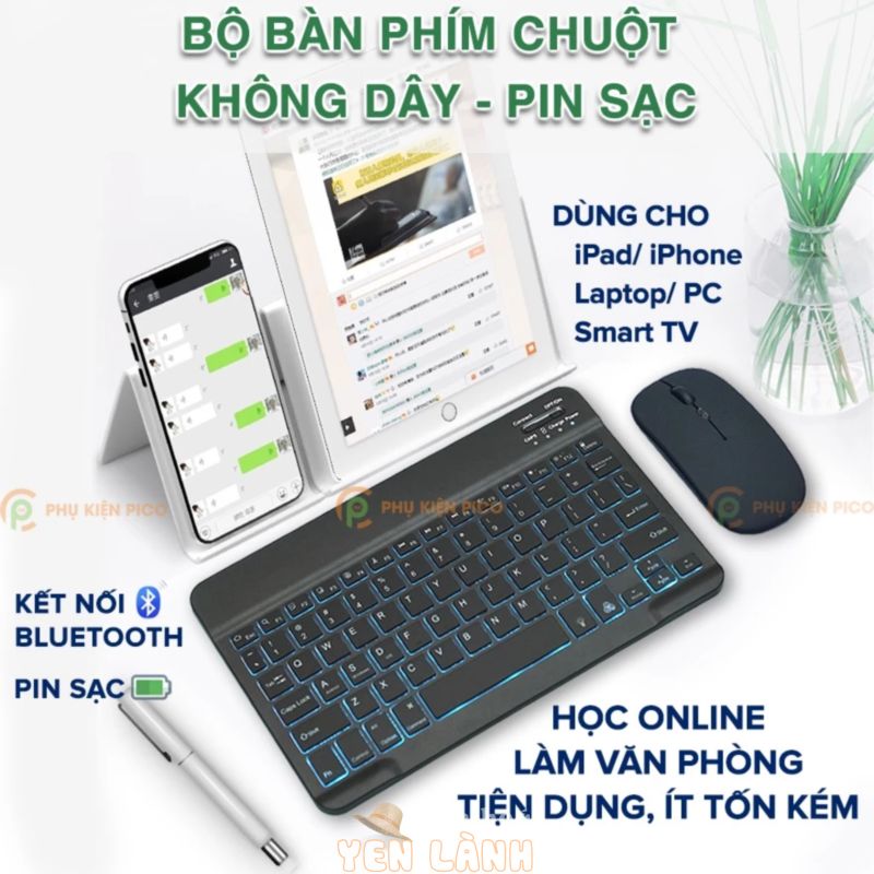 Bàn phím bluetooth hỗ trợ iPad chuột không dây máy tính bảng điện thoại Smart tivi