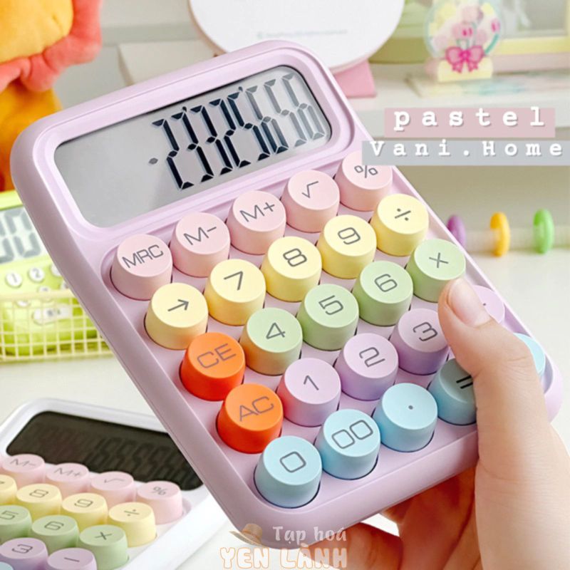 Máy tính để bàn phím nổi màu Pastel xinh xắn 12 chữ số cỡ lớn màu sắc phong cách Hàn Quốc