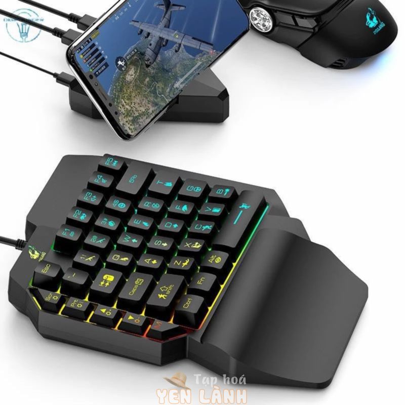 Bàn phím một tay giả cơ led đổi màu 39 phím K15 chuyên game mobile pubg Free Fire trên điện thoại