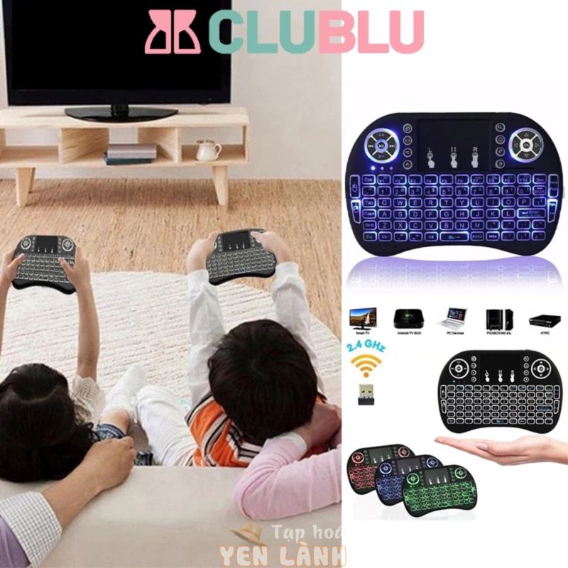 <CLUBLU> Bàn Phím Không Dây Mini Keyboard Kiên Chuột Cảm Ứng Đa Năng Wireless 2.4GHZ Có Đèn LED Màu Sắc Cute PC Rất Chuyên Nghiệp Máy Tính GAMING Chơi Game Trên Điện Thoại Cao Cấp Đầy Đủ Chức Năng Cảm Ứng Cực Nhạy Nhỏ Gọn Thuận Tiện Mang Theo Phụ Kiện