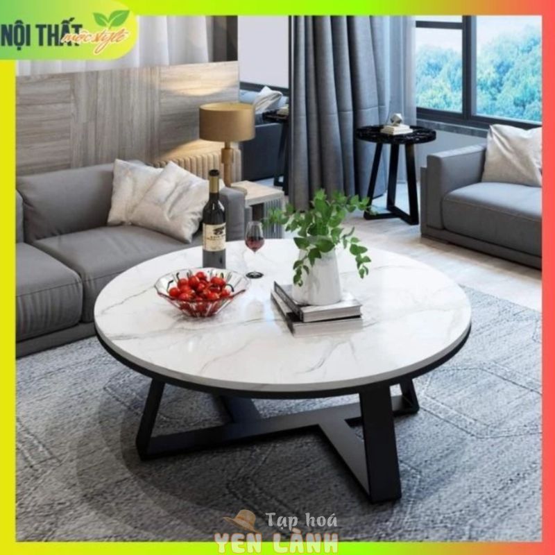 Bàn Trà Mặt Đá Tròn Chân Sắt Sơn Tĩnh Điện. Mẫu Bàn Sofa Cao Cấp Đường Kính 50, 60, 70cm Bảo Hành 1 Năm